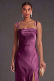 Black Mermaid Thick Straps Long Bridesmaid Dress with Slit