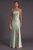 Black Mermaid Thick Straps Long Bridesmaid Dress with Slit