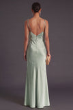 Black Mermaid Thick Straps Long Bridesmaid Dress with Slit