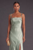 Black Mermaid Thick Straps Long Bridesmaid Dress with Slit