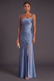 Black Mermaid Thick Straps Long Bridesmaid Dress with Slit