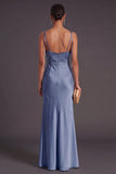 Black Mermaid Thick Straps Long Bridesmaid Dress with Slit