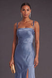 Black Mermaid Thick Straps Long Bridesmaid Dress with Slit