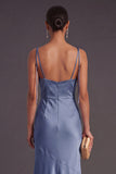 Black Mermaid Thick Straps Long Bridesmaid Dress with Slit