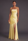Black Mermaid Thick Straps Long Bridesmaid Dress with Slit