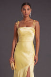 Black Mermaid Thick Straps Long Bridesmaid Dress with Slit