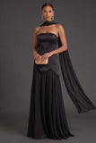 Black A Line Neck Scarf Strapless Long Bridesmaid Dress