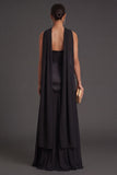 Black A Line Neck Scarf Strapless Long Bridesmaid Dress