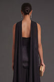 Black A Line Neck Scarf Strapless Long Bridesmaid Dress