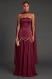 Black A Line Neck Scarf Strapless Long Bridesmaid Dress