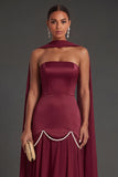 Black A Line Neck Scarf Strapless Long Bridesmaid Dress