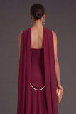 Black A Line Neck Scarf Strapless Long Bridesmaid Dress