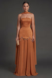 Black A Line Neck Scarf Strapless Long Bridesmaid Dress