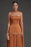 Black A Line Neck Scarf Strapless Long Bridesmaid Dress
