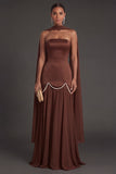 Black A Line Neck Scarf Strapless Long Bridesmaid Dress