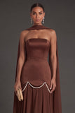Black A Line Neck Scarf Strapless Long Bridesmaid Dress
