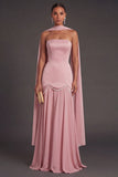 Black A Line Neck Scarf Strapless Long Bridesmaid Dress