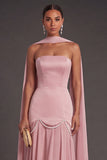 Black A Line Neck Scarf Strapless Long Bridesmaid Dress