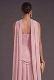 Black A Line Neck Scarf Strapless Long Bridesmaid Dress