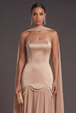 Black A Line Neck Scarf Strapless Long Bridesmaid Dress