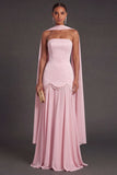 Black A Line Neck Scarf Strapless Long Bridesmaid Dress