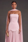 Black A Line Neck Scarf Strapless Long Bridesmaid Dress
