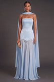 Black A Line Neck Scarf Strapless Long Bridesmaid Dress