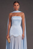 Black A Line Neck Scarf Strapless Long Bridesmaid Dress