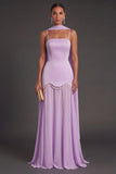 Black A Line Neck Scarf Strapless Long Bridesmaid Dress