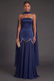 Black A Line Neck Scarf Strapless Long Bridesmaid Dress