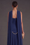 Black A Line Neck Scarf Strapless Long Bridesmaid Dress
