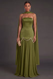 Black A Line Neck Scarf Strapless Long Bridesmaid Dress