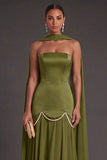 Black A Line Neck Scarf Strapless Long Bridesmaid Dress