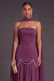 Black A Line Neck Scarf Strapless Long Bridesmaid Dress