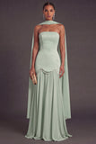 Black A Line Neck Scarf Strapless Long Bridesmaid Dress