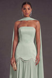 Black A Line Neck Scarf Strapless Long Bridesmaid Dress