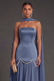 Black A Line Neck Scarf Strapless Long Bridesmaid Dress