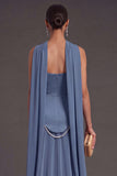 Black A Line Neck Scarf Strapless Long Bridesmaid Dress