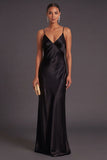 Black Mermaid Spaghetti Straps Long Bridesmaid Dress