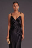 Black Mermaid Spaghetti Straps Long Bridesmaid Dress