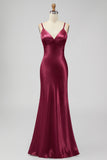 Black Mermaid Spaghetti Straps Long Bridesmaid Dress