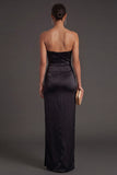 Sheath Black Strapless Long Bridesmaid Dress with Slit
