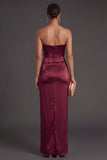 Sheath Black Strapless Long Bridesmaid Dress with Slit
