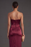 Sheath Black Strapless Long Bridesmaid Dress with Slit