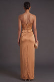 Sheath Black Strapless Long Bridesmaid Dress with Slit