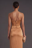 Sheath Black Strapless Long Bridesmaid Dress with Slit