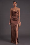 Sheath Black Strapless Long Bridesmaid Dress with Slit