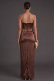 Sheath Black Strapless Long Bridesmaid Dress with Slit