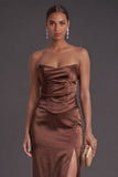 Sheath Black Strapless Long Bridesmaid Dress with Slit