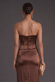 Sheath Black Strapless Long Bridesmaid Dress with Slit